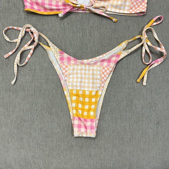 Pink & Orange Patchwork Checkered Tie Bikini Set - Picture 2 of 6